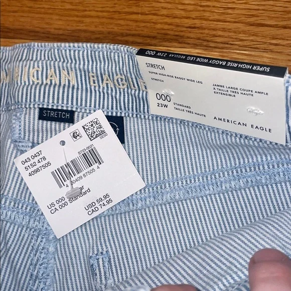NWT AE blue and white striped wide leg jeans - Picture 2 of 3